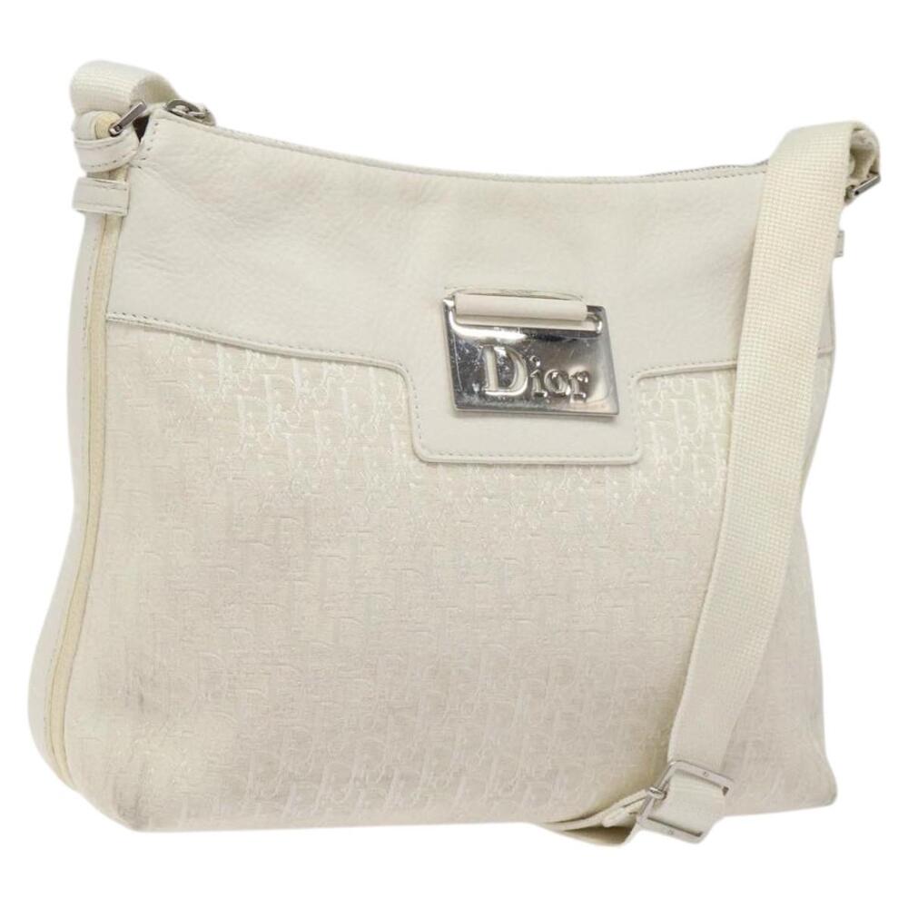 DIOR Trotter Canvas Shoulder Bag White Silver